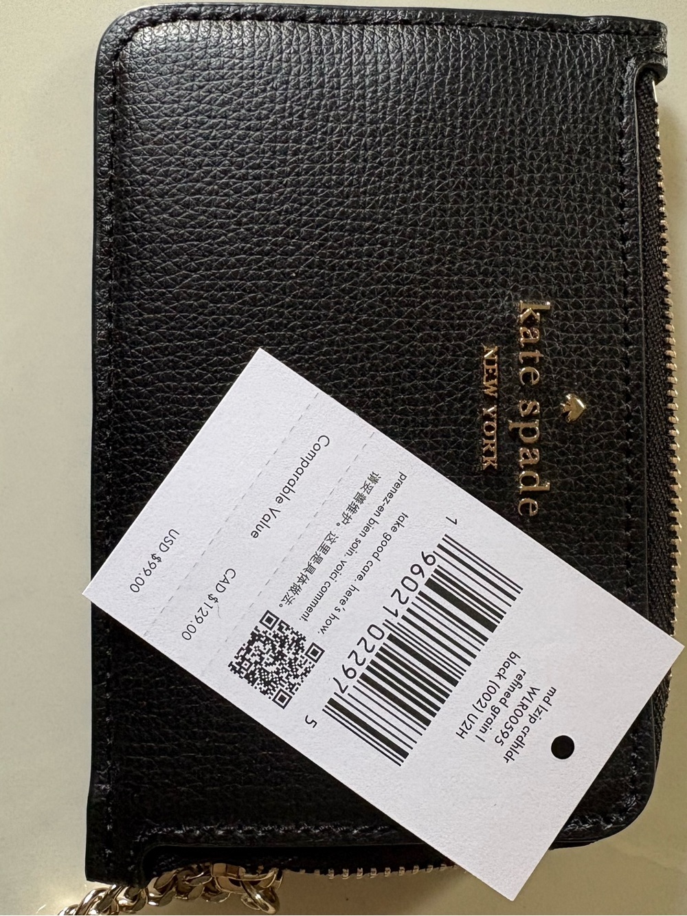 New! Kate Spade Black Zip Card Case Key Ring